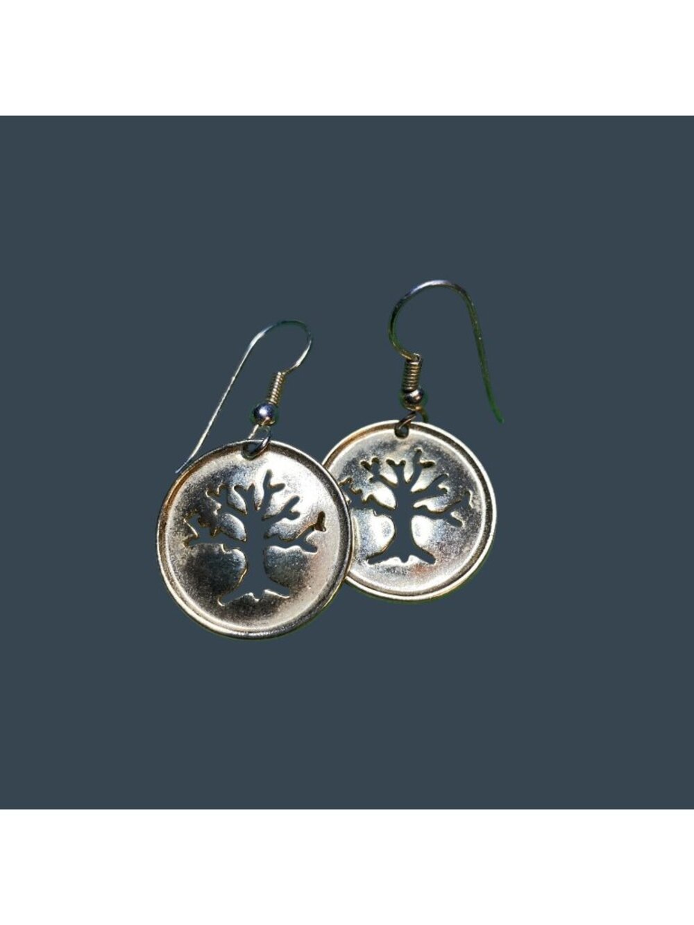 Tree Of Life Hook Dangling Earrings Gold Tone Cut Out Design For Pierced Ears